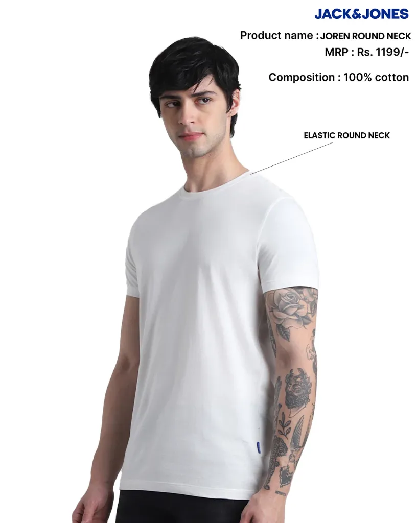 Jack & Jones Joren Round Neck T-Shirt – 100% Cotton, Bio Washed. (Black)