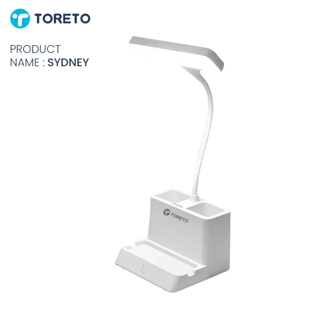 Toreto Sydney Smart LED Desk Lamp with Mobile Stand & Pen Holder – Study & Work Light.